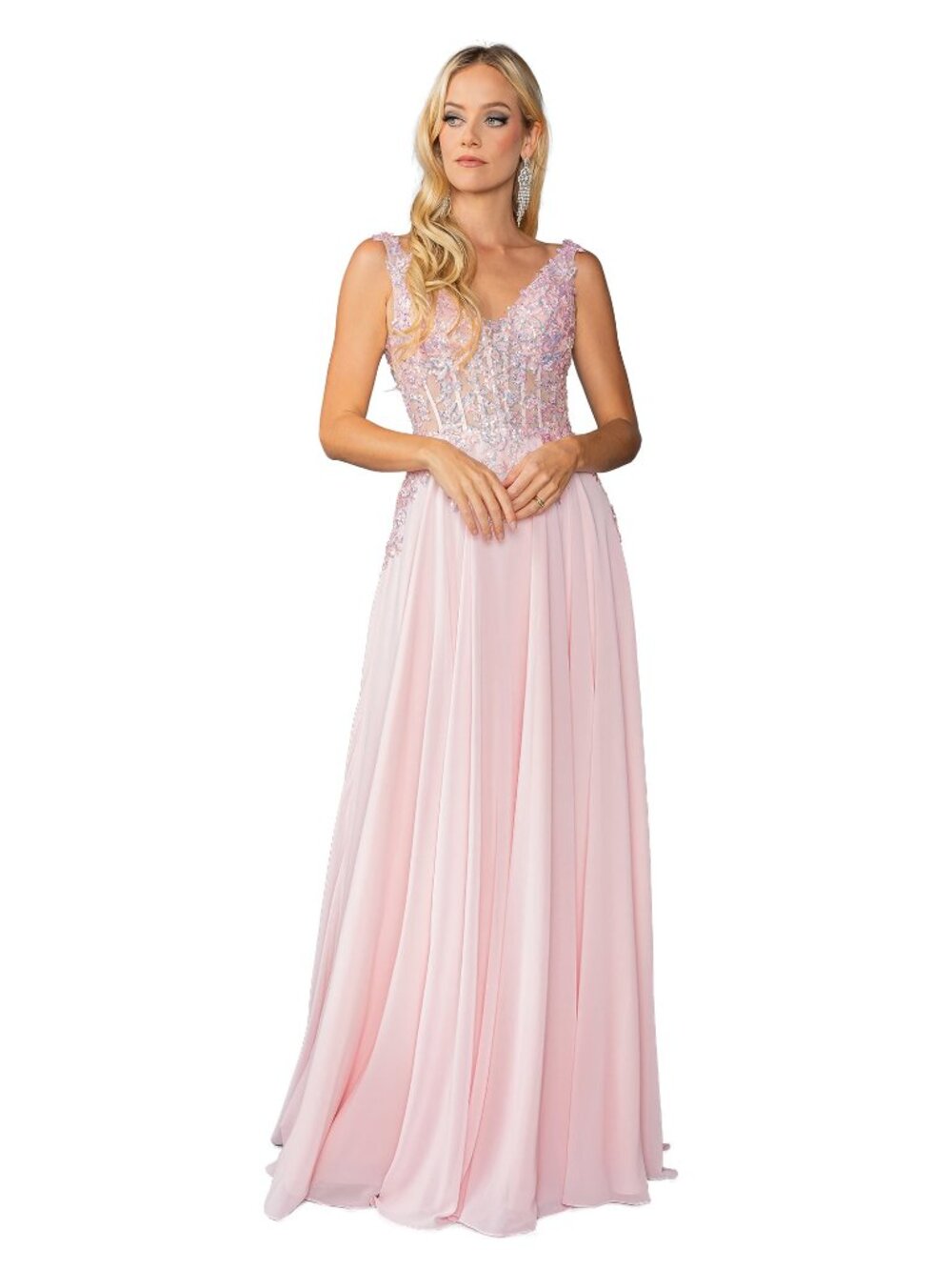NEW BLUSH Embroidered Prom Gown Floor Length Formal Elegant Stunning 4446